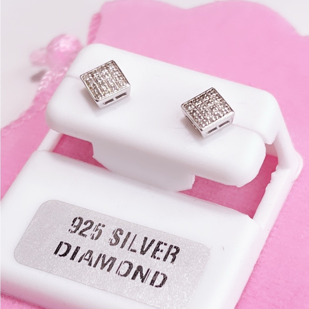 Silver Diamond Stud Earrings